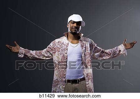 Stock Photo - African American with outstretched arms. Fotosearch