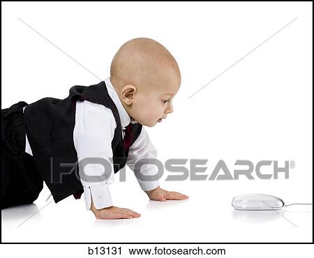 Baby Boy in suit crawling to computer mouse View Large Photo Image Stock Image - Baby Boy in suit crawling to computer mouse. Fotosearch