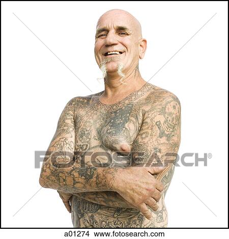 Picture - Bald Man with tattoos. Fotosearch