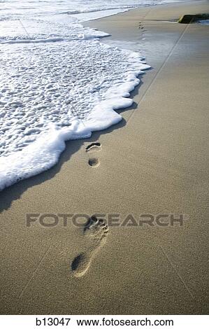 Beach with footprints on sand View Large Photo Image Stock Photo - Beach with footprints on sand. Fotosearch