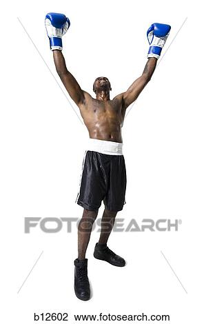 Stock Image - Boxer celebrating victory. Fotosearch