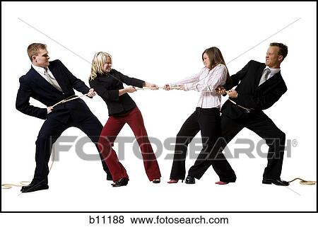Stock Photo - Business people engaged in a tug of war contest. Fotosearch