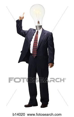 Businessman pointing to light bulb on head View Large Photo Image Stock Image - Businessman pointing to light bulb on head. Fotosearch