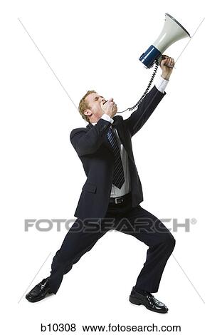 Stock Photo - Businessman shouting into a megaphone. Fotosearch