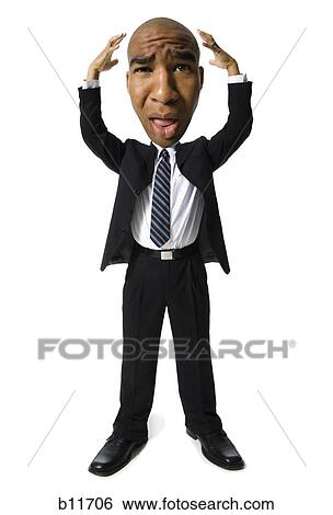 Stock Photograph - Businessman with hands up by head. Fotosearch