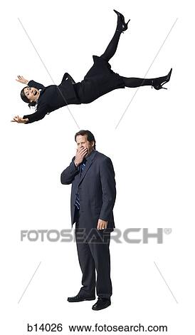 Stock Photograph - Businesswoman falling on yawning businessman. Fotosearch