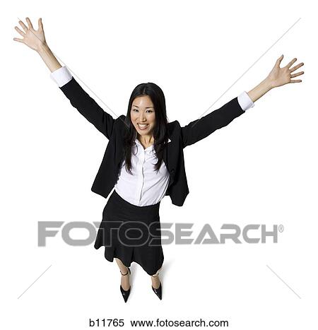 Stock Photography - Businesswoman with arms up. Fotosearch