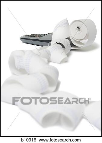 Stock Photograph - Calculator with unspooled roll. Fotosearch