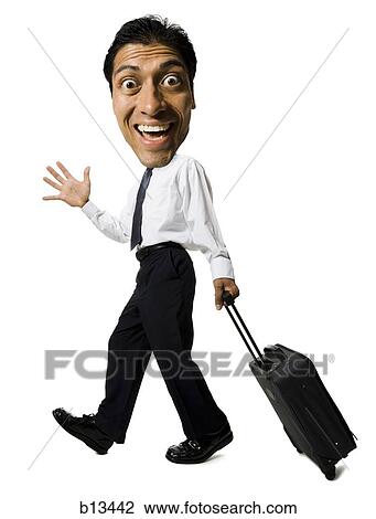 Caricature of a male business traveler waving View Large Photo Image Stock Image - Caricature of a male business traveler waving. Fotosearch