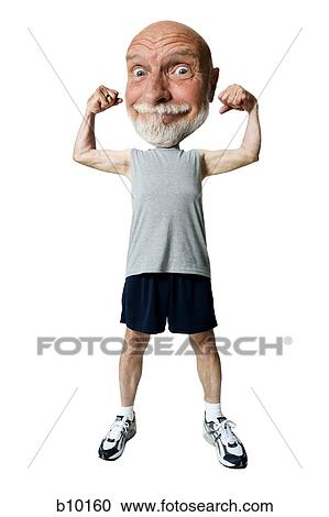 Stock Image - Caricature of a senior man flexing his muscles. Fotosearch