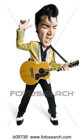 Caricature of an Elvis impersonator holding a guitar and singing View Large Photo Image Stock Photo - Caricature of an Elvis impersonator holding a guitar and singing. Fotosearch