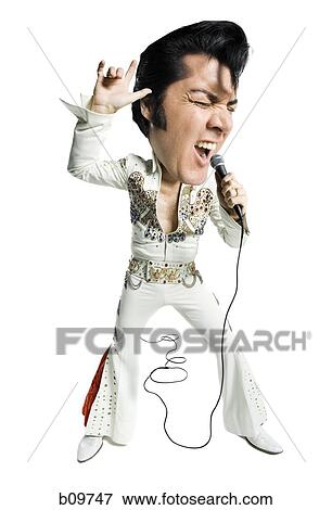Caricature of an Elvis impersonator singing into a microphone View Large Photo Image Stock Photo - Caricature of an Elvis impersonator singing into a microphone. Fotosearch
