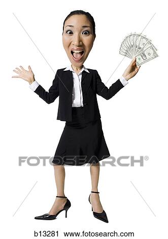 Caricature of businesswoman with US currency View Large Photo Image Stock Image - Caricature of businesswoman with US currency. Fotosearch