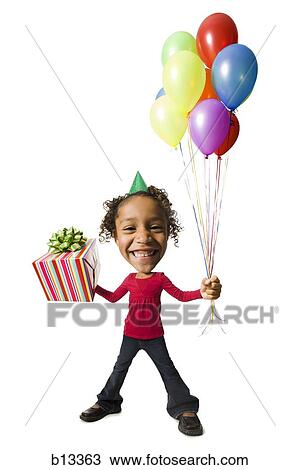 Caricature of girl with balloons and gift View Large Photo Image Stock Image - Caricature of girl with balloons and gift. Fotosearch