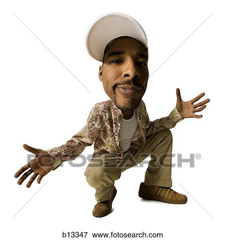 Stock Photo - Caricature of man crouching with cap. Fotosearch