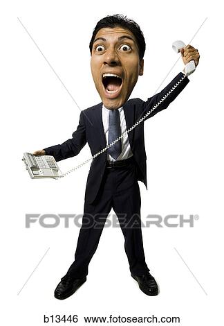 Caricature of man with telephone yelling View Large Photo Image Stock Photograph - Caricature of man with telephone yelling. Fotosearch