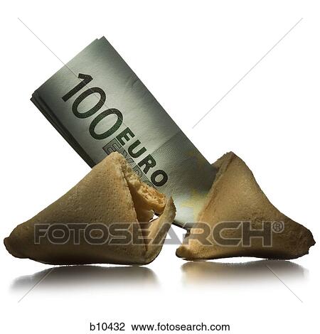 Close-up of a broken fortune cookie with a hundred Euro banknote View Large Photo Image Stock Image - Close-up of a broken fortune cookie with a hundred Euro banknote. Fotosearch