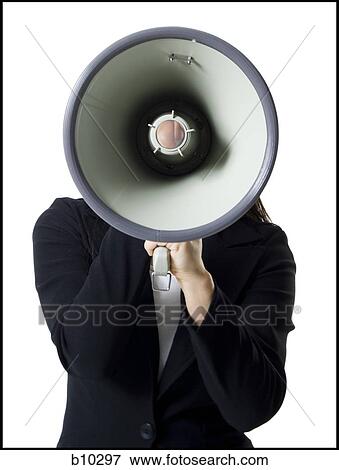 Stock Photo - Close-up of a teenage girl holding a megaphone. Fotosearch