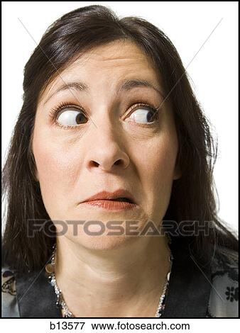 Closeup of woman with funny face View Large Photo Image Stock Photo - Closeup of woman with funny face. Fotosearch