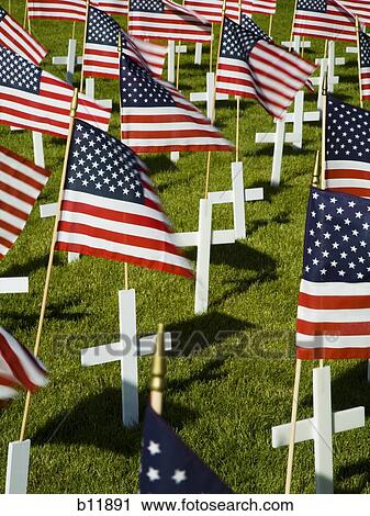 Cross markers with US flags View Large Photo Image Stock Image - Cross markers with US flags. Fotosearch