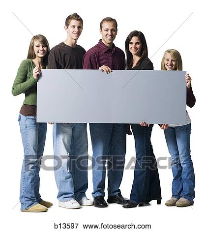 Family of five holding blank sign View Large Photo Image Stock Photo - Family of five holding blank sign. Fotosearch