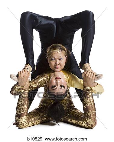 Female contortionist duo performing View Large Photo Image Stock Photo - Female contortionist duo performing. Fotosearch