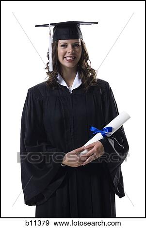 Stock Photo - Female student graduate holding diploma. Fotosearch