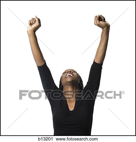 Stock Image - Female with braided hair reaching up. Fotosearch