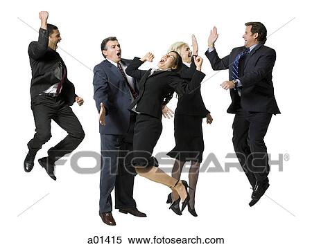 Five businesspeople leaping and smiling View Large Photo Image Stock Photography - Five businesspeople leaping and smiling. Fotosearch