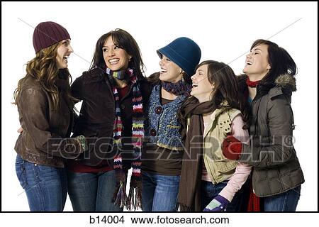 Picture - Five women in winter coats. Fotosearch