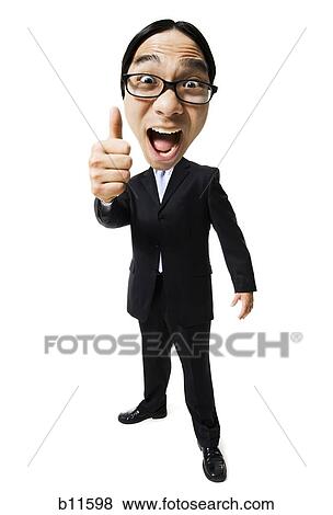 Funny businessman giving thumbs up signal View Large Photo Image Stock Photo - Funny businessman giving thumbs up signal. Fotosearch