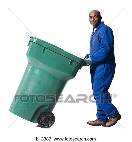 Garbage man with recycling bin View Large Photo Image Stock Photo - Garbage man with recycling bin. Fotosearch