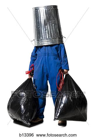 Garbage man with trash can on head View Large Photo Image Stock Photograph - Garbage man with trash can on head. Fotosearch