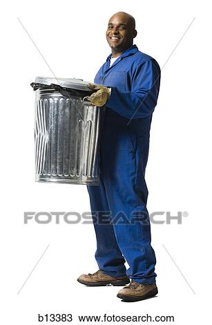 Garbage man with trash cans View Large Photo Image Stock Image - Garbage man with trash cans. Fotosearch