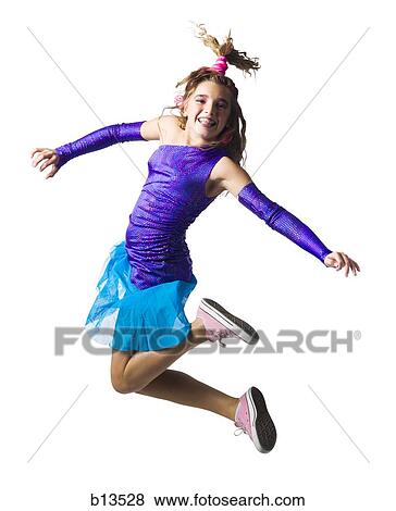 Stock Photo - Girl in costume leaping. Fotosearch