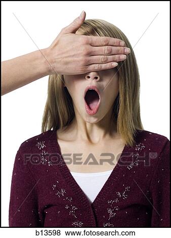 Girl with hand over eyes View Large Photo Image Stock Photo - Girl with hand over eyes. Fotosearch