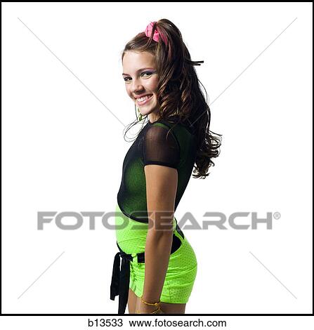 Stock Image - Girl with ponytail smiling. Fotosearch