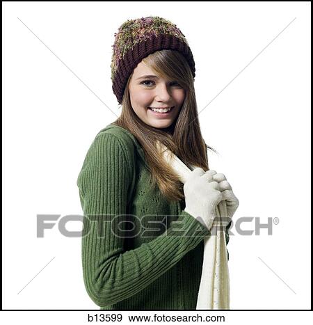 Stock Photo - Girl with scarf and hat. Fotosearch