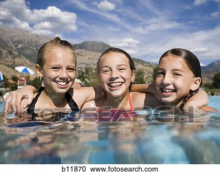 Stock Image - Girls at a swimming pool. Fotosearch