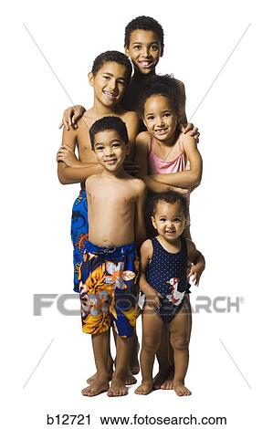 Stock Image - Group portrait of young brothers and sisters. Fotosearch