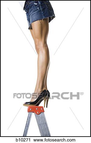 Low section view of a young woman standing on a step ladder View Large Photo Image Stock Image - Low section view of a young woman standing on a step ladder. Fotosearch
