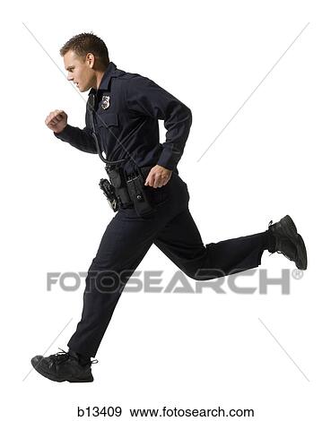 Male police officer running View Large Photo Image Stock Photo - Male police officer running. Fotosearch