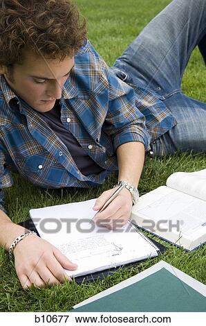 Stock Photo - Male student studying outdoors. Fotosearch