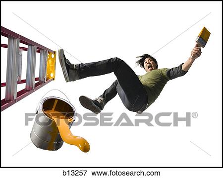 Stock Photo - Man falling from ladder with paint brush. Fotosearch