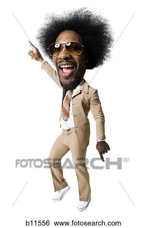 Stock Photograph - Man with an afro in beige suit. Fotosearch