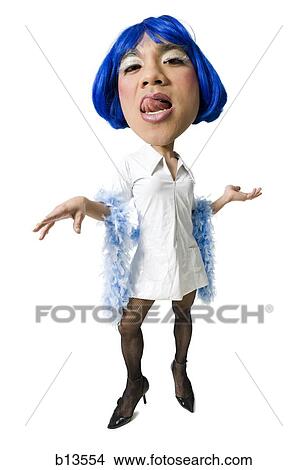 Man with blue wig and dress flirting View Large Photo Image Picture - Man with blue wig and dress flirting. Fotosearch