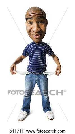 Stock Image - Man with empty pockets. Fotosearch