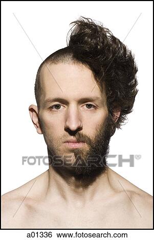 Man With Half Shaved Head And Beard Stock Photograph A01336
