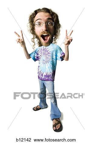Man with long hair and beard making peace gesture View Large Photo Image Stock Image - Man with long hair and beard making peace gesture. Fotosearch