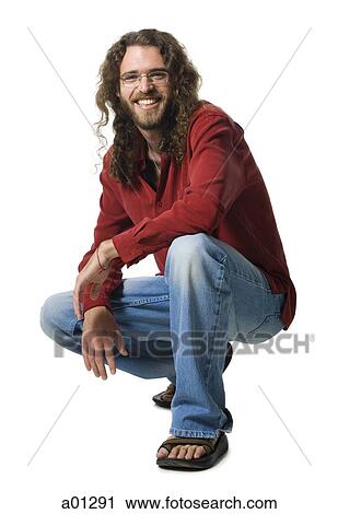 Stock Image - Man with long hair and beard. Fotosearch